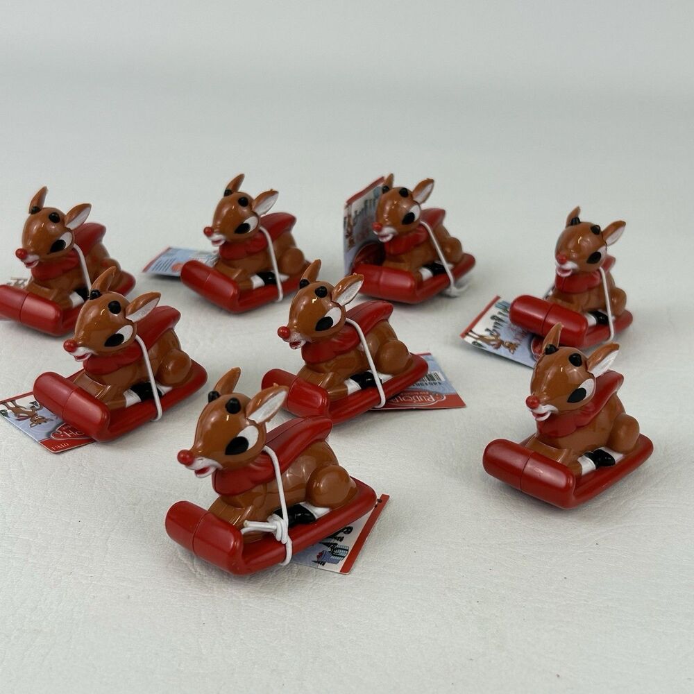 Rudolph Red Nosed Reindeer Pull Back Racer Toy Figure Red Sled Christmas Lot